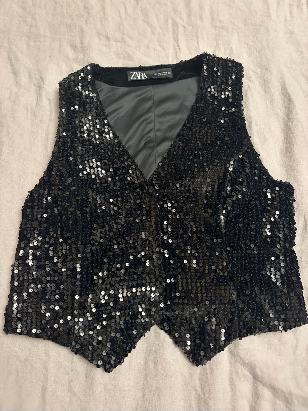 ZARA Black Sequin Velvet Vest